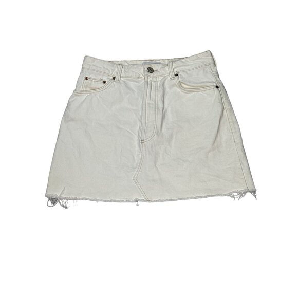 Zara Skirt Womens Medium White Denim Raw Hem Mini Short Distressed Fringe - Picture 1 of 7